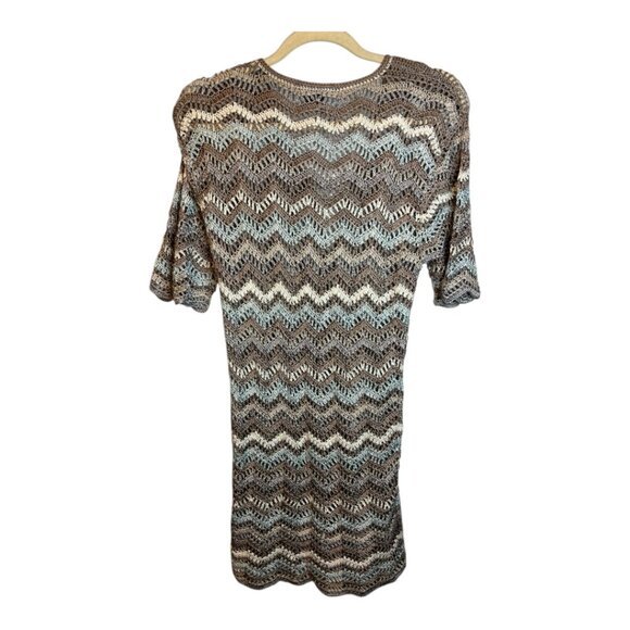 Boston Proper Sweater Women's size Large crochet cover up Cardigan Brown Blue - Picture 2 of 3